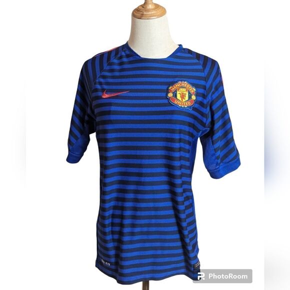 Nike Blue Striped Manchester United Tee Shirt - Picture 1 of 8